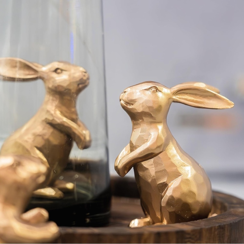 Vintage Gold Bunny Decor Rabbit Figurines, Small Easter BunnyFigurine - Picture 7 of 9